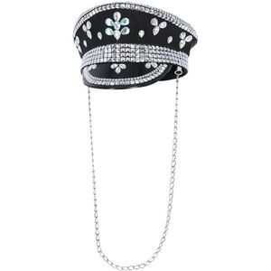Fever Deluxe Studded Sequins Costume Captains Hat / Black/Silver